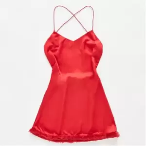 image of Missguided Faux Fur Trim Satin Teddy - Red