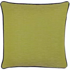 Image of Putney Geometric Stripe Jacquard Weave Piped Cushion Cover, Citrine/Navy, 45 x 45cm - Riva Paoletti