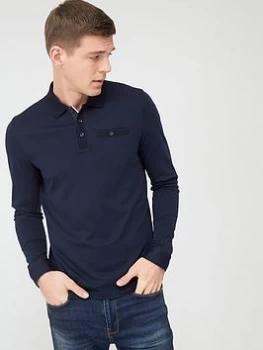 Image of Ted Baker Long Sleeved Polo Shirt - Navy, Size 7, Men