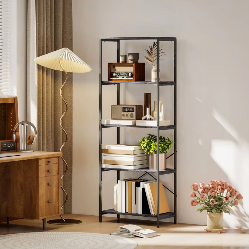 Image of HOMCOM Modern Bookshelf, Freestanding Bookcase in Grey Grey Unisex