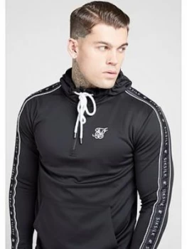 image of SikSilk Quarter Zip Overhead Panel Tape Hoodie - Black