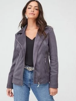 Image of Wallis Wallis Suedette Biker - Grey, Size 10, Women