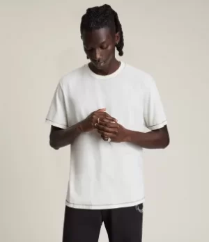 Image of AllSaints Mens Beamer Crew T-Shirt, Cloudy White, Size: L