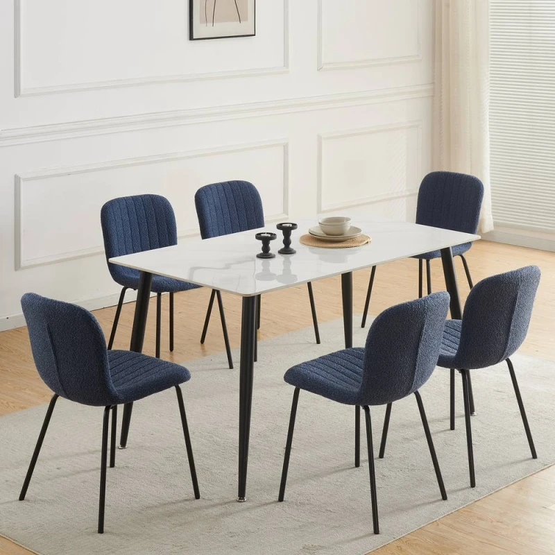 Image of MCC Direct Bella Luxe Set of 6 Teddy Faux Fur Dining Chairs in Blue Blue Unisex