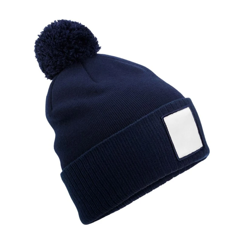 Image of Beechfield Beechfield Men Pom Pom Applique Patch Beanie in Navy Navy One Size Male 5063693968045