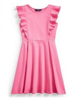 Image of Ralph Lauren Girls Ponte Ruffle Dress, Pink, Size 5 Years, Women