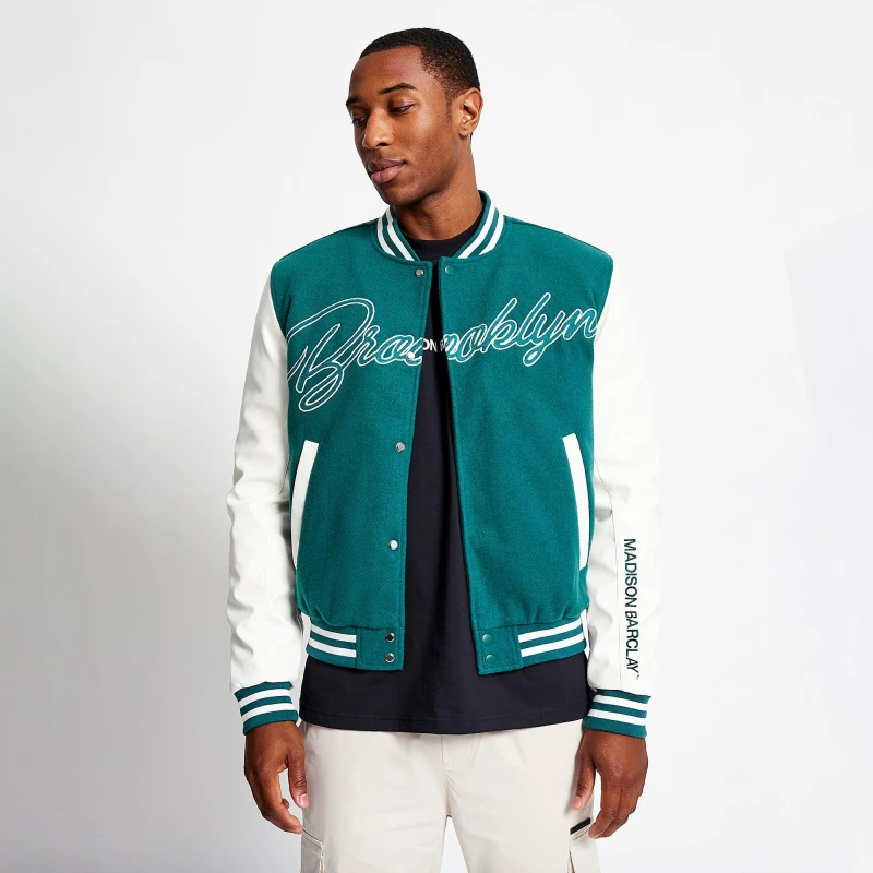 Image of Madison Barclay Hudson Baseball Wool Jacket - Green Green XS
