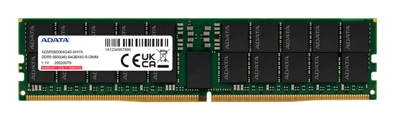 Image of ADATA ADATA AD5R560032G20-SHYA memory module 32GB 1 x 32GB DDR5 5600 MT/s 288-pin DIMM ECC AD5R5632G20SHYA