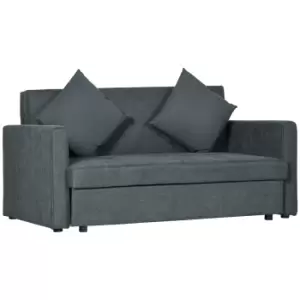 Image of HOMCOM 2 Seater Sofa Bed, Convertible Bed Settee, Modern Fabric Loveseat Sofa Couch w/ 2 Cushions, Hidden Storage for Guest Room, Dark Grey