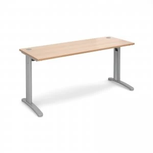 image of TR10 Straight Desk 1600mm x 600mm - Silver Frame Beech Top