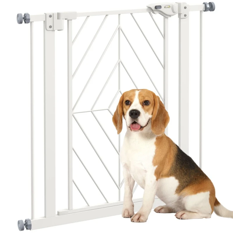 Image of PawHut Pressure Fit Safety Gate w/ Auto Closing Door, Double Locking, Openings 74-80cm, White D06-213V00WT