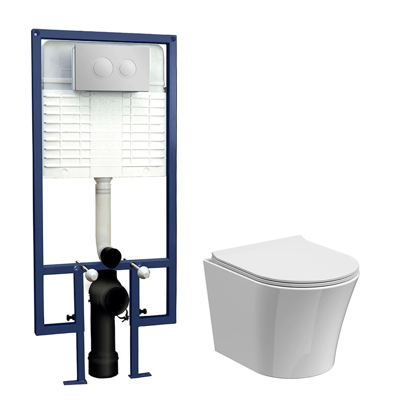 Image of Balterley Wall Hung Toilet Pan, Seat Concealed Cistern Push Button Plate 325mm in White White Unisex