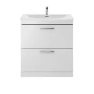 image of Nuie Athena 800 Floor Standing 2-drawer Vanity & Curved Basin - Gloss Grey Mist