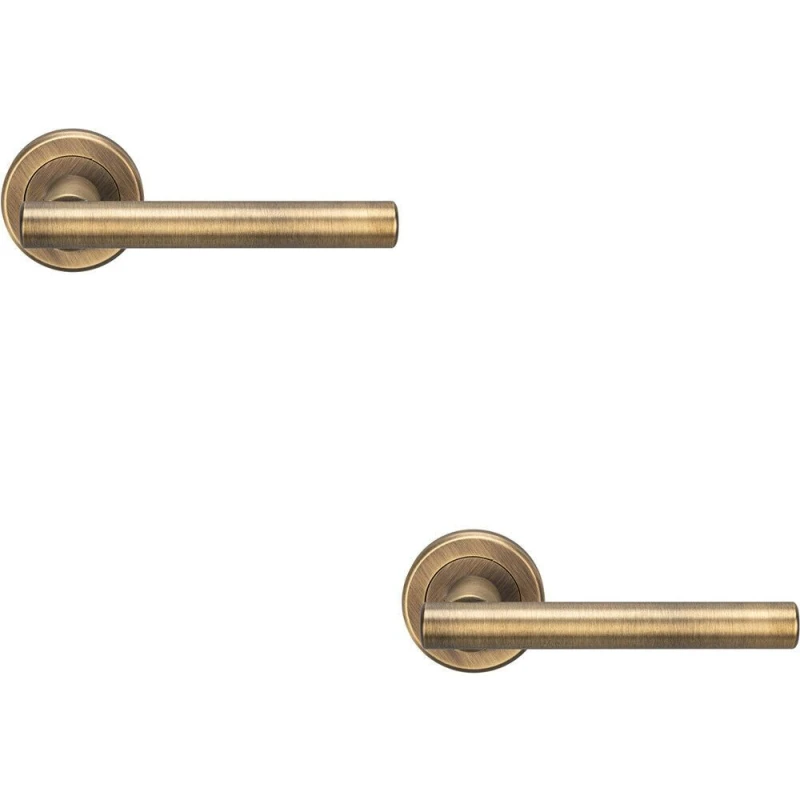 Image of Loops 2x PAIR Straight T Bar Handle on Round Rose Concealed Fix Antique Brass Metallics