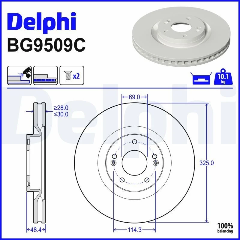 Image of DELPHI Brake disc DELPHI BG9509C