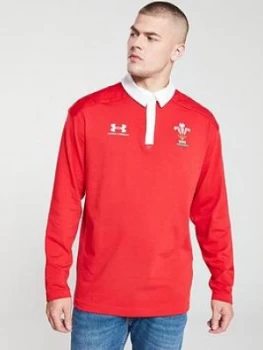 Image of Urban Armor Gear Wales WRU Long Sleeve Polo - Red/White, Size S, Men