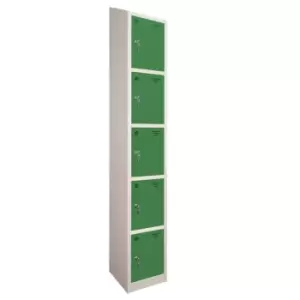 Image of 5 Door Locker, 300X300, Grey Carcass/Green Doors, Sloping Top, Camlock