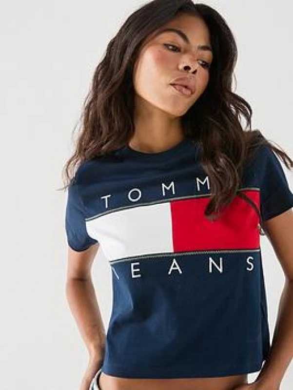 Image of Tommy Jeans Logo Short Sleeve T-Shirt Navy Cotton XS