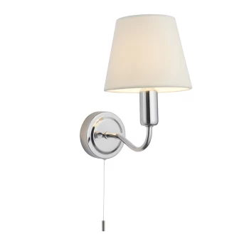 Image of Conway Classic Wall Lamp Chrome with Ivory Tapered Shade & Pull Cord Switch, IP44