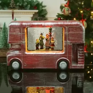 Image of The Christmas Workshop 70729 Choir Inside A London Bus Indoor Christmas Decoration / 4 x Warm White LED Lights/Battery Operated / 28cm x 7cm x 17cm