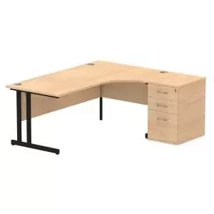 image of Impulse 1800mm Right Crescent Office Desk Maple Top Black Cantilever