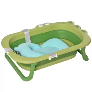 image of HOMCOM Baby Bath Tub for Toddler Foldable With Baby Cushion for 0-3 Years Green