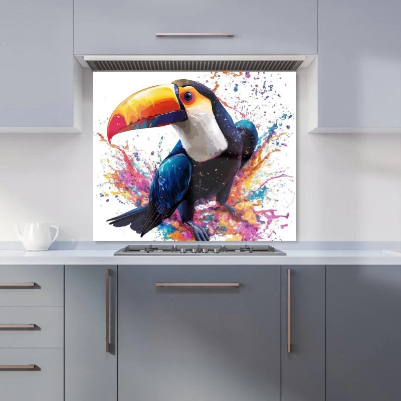 Image of Warren Reed - Designer Toucan's Splash of Vivid Life Kitchen Splashback Size: 600mm x 750mm Multicolor Unisex 600mm x 750mm