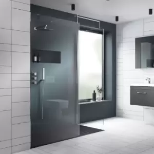 image of Nuie Wet Room Screen 1850mm High x 700mm Wide with Support Bar 8mm Glass - Chrome