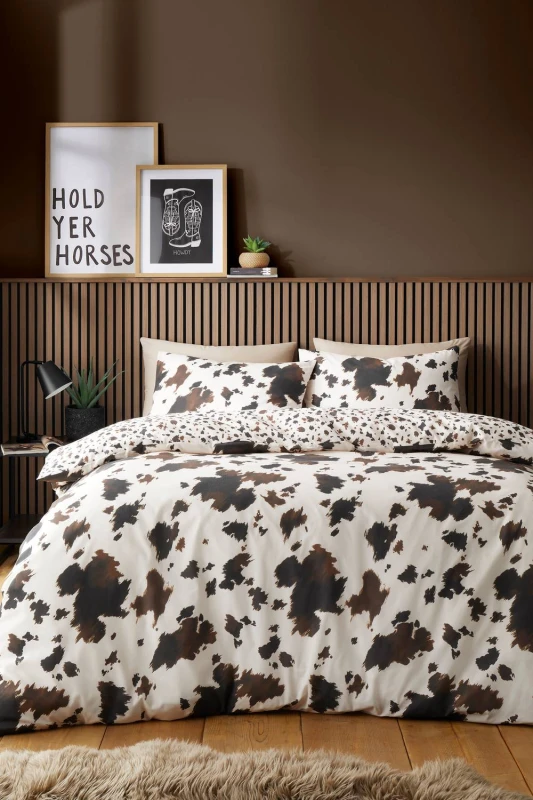 Image of Fusion 'Cow Print' Easy Care Duvet Cover Set in Natural Size: Single Natural Unisex Single
