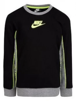 image of Nike Younger Boys Color Block Crew Neck Sweat Top - Black, Size 2-3 Years