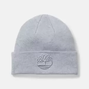 image of Timberland Tonal 3D Embroidery Beanie For Men In Light Grey, Size ONE