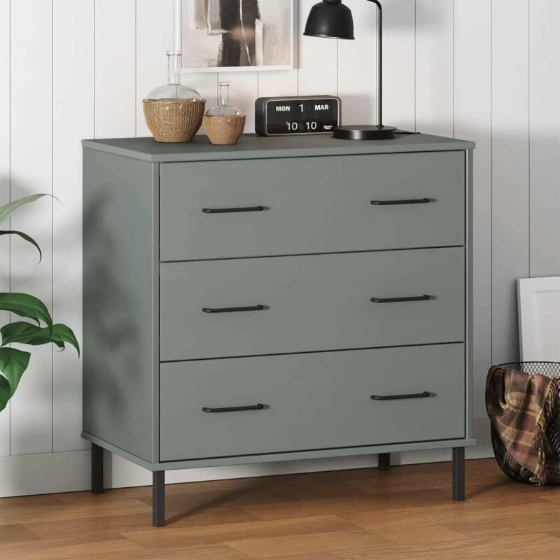 Image of VIDAXL Sideboard with 3 Drawers Grey 77x40x79.5cm Solid Wood OSLO vidaXL 8720845577889