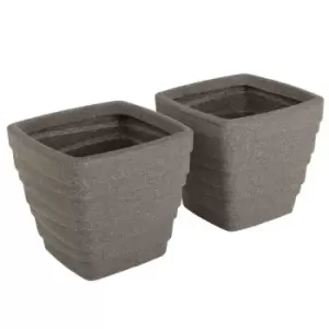 Image of Charles Bentley Pair Of Trojan Square Granite Planters (dia. 33Cm)