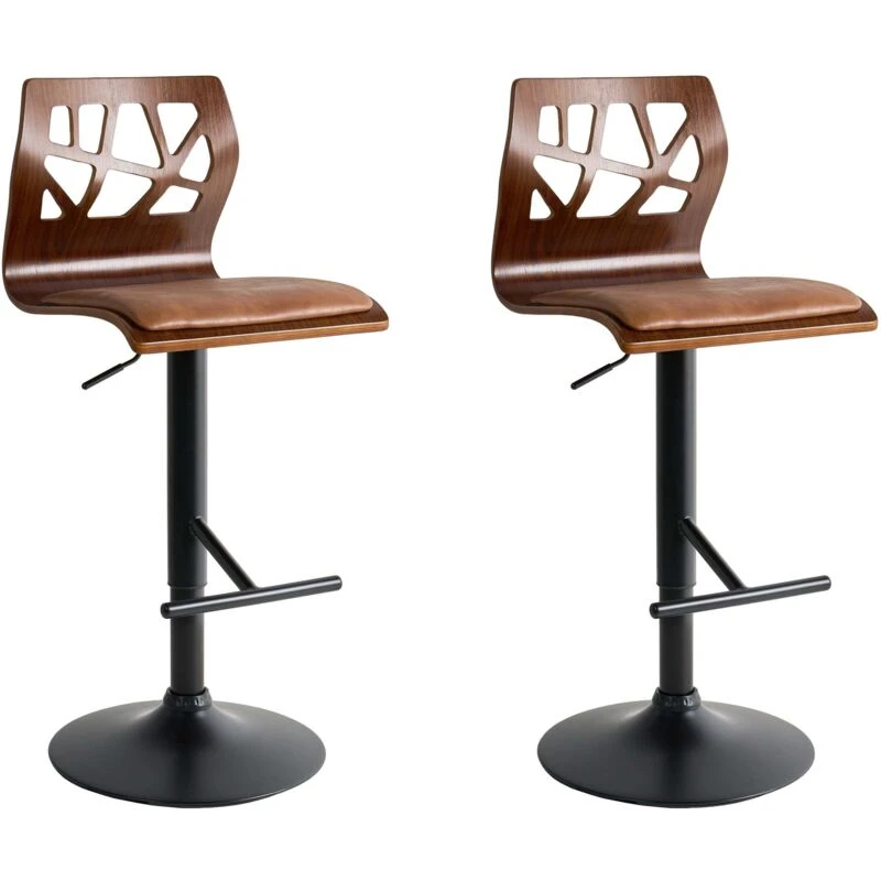 Image of Beliani Set Of 2 Bar Chairs Petersburg Faux Leather Brown/ Black