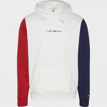 Image of Tommy Jeans Mens Half And Half Colourblock Hoodie - White/Multi - L