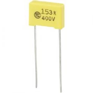 Image of MKS thin film capacitor Radial lead 0.015 uF 400 Vdc 5 10 mm L x W x H 13 x 4 x 9mm