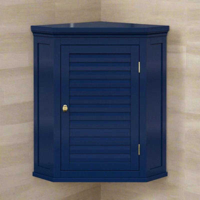 Image of Teamson Home 24" Glancy One Shutter Door Removable Wooden Corner Wall Cabinet Navy, Blue ELG-587NV