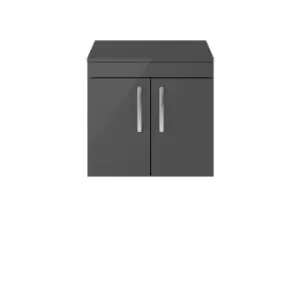 Nuie Athena 600 Wall Hung 2-door Vanity & Worktop - Gloss Grey