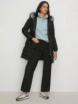 Image of Oasis Heat Seal Midi Puffer Jacket - Black, Size 6, Women