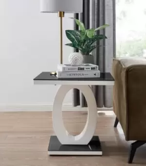 Image of Giovani Modern Square White High Gloss and Glass Top Side End Table Perfect for Living Rooms Hallways Bedrooms