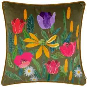 image of House of Bloom Celandine Cushion Olive, Olive / 43 x 43cm / Polyester Filled