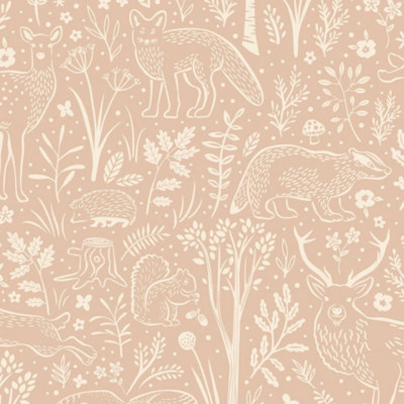 Image of Grandeco Native Woodland Animals Nursery Textured Wallpaper, Blush