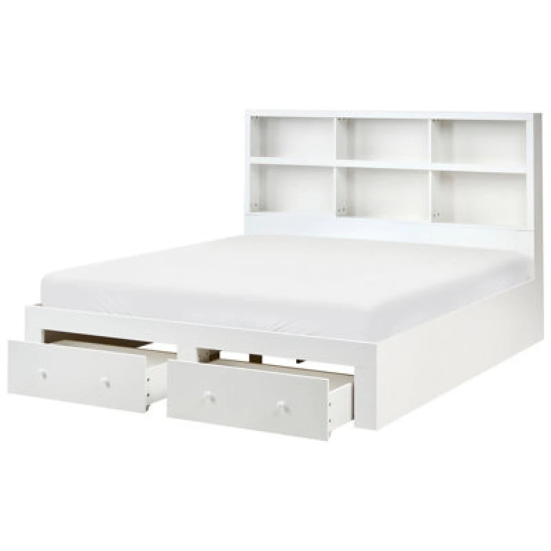 Image of Beliani Bed With Storage Drawers Tarare 180 X 200 Cm (Eu Super King) White