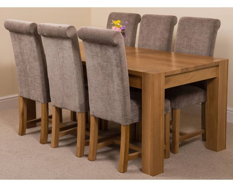Image of Thats Furniture Kuba 180 x 90cm Chunky Oak Dining Table & 6 Washington Fabric Chairs in Grey Grey Unisex 180 x 90 cm