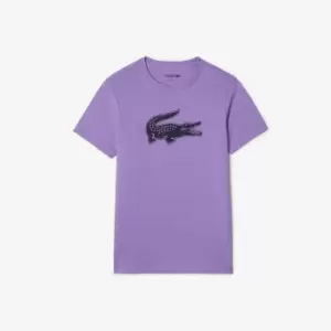 Image of Mens Lacoste SPORT 3D Print Crocodile Breathable Jersey T-Shirt Size 3 - S Purple / Navy Blue