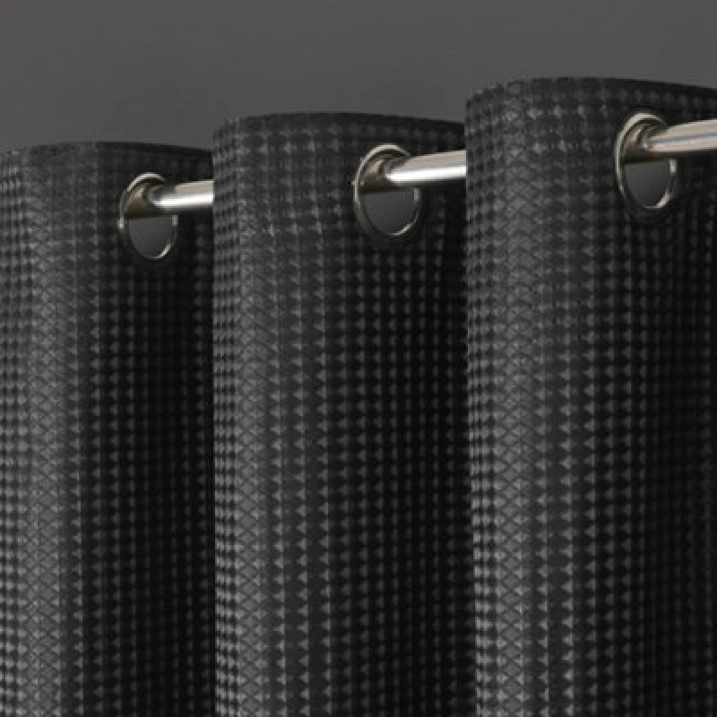 Image of Velosso Waffle Weave Total Blackout Jacquard Eyelet Header Curtains - Charcoal