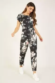 image of Black Floral Tie Jumpsuit