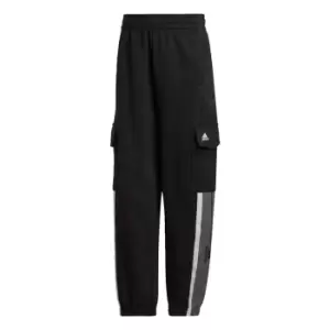 image of adidas Essentials Pin Stripe Block Fleece Cargo Joggers W - Black / Grey Four / White