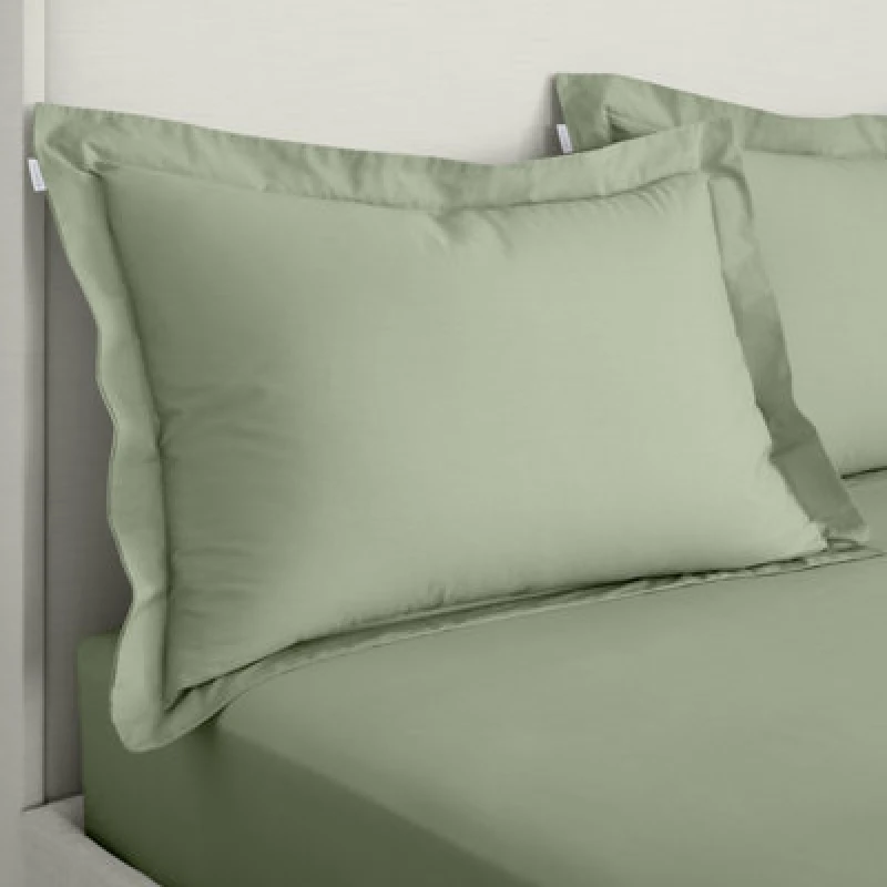 Image of Bianca Fine Linens 200 Thread Count Cotton Percale Oxford 50X75Cm + Border Pack Of 2 Pillow Cases With Envelope Closure Sage Green