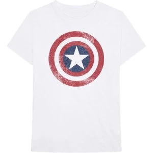 Image of Marvel Comics - Captain America Distressed Shield Unisex Large T-Shirt - White
